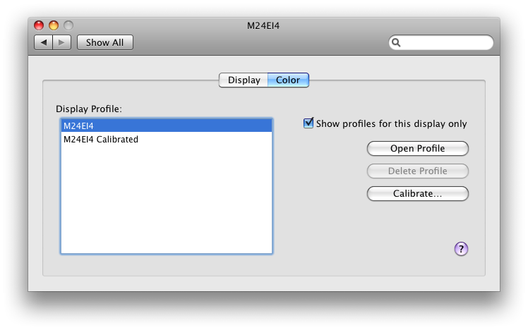 System Preferences-Display-Color Tab