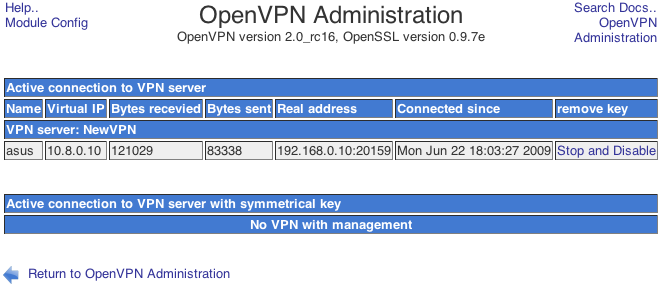 OpenVPN Active Connections page