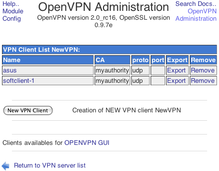 OpenVPN Client List page