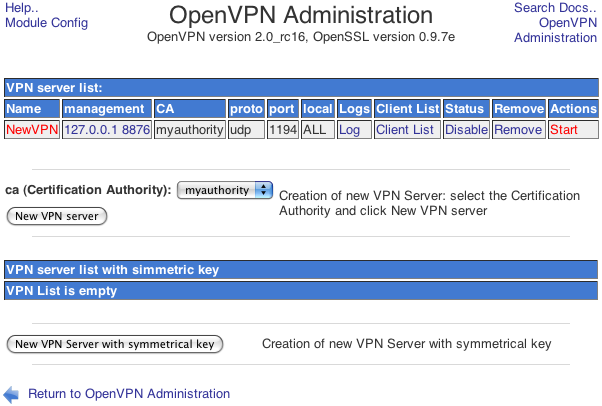 OpenVPN Server List page