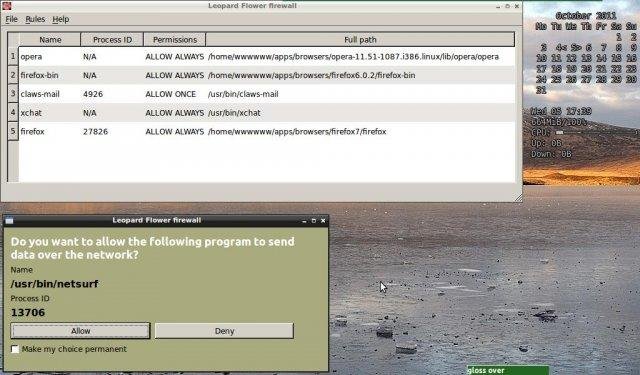 Leopard Flower personal firewall for Linux OS screenshot