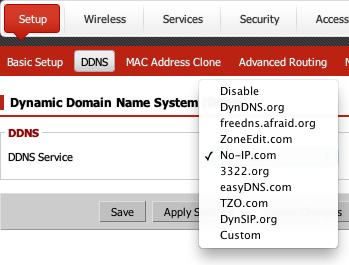 Dynamic DNS service selections in DD-WRT