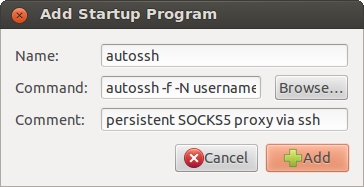 Add autossh to Startup Applications