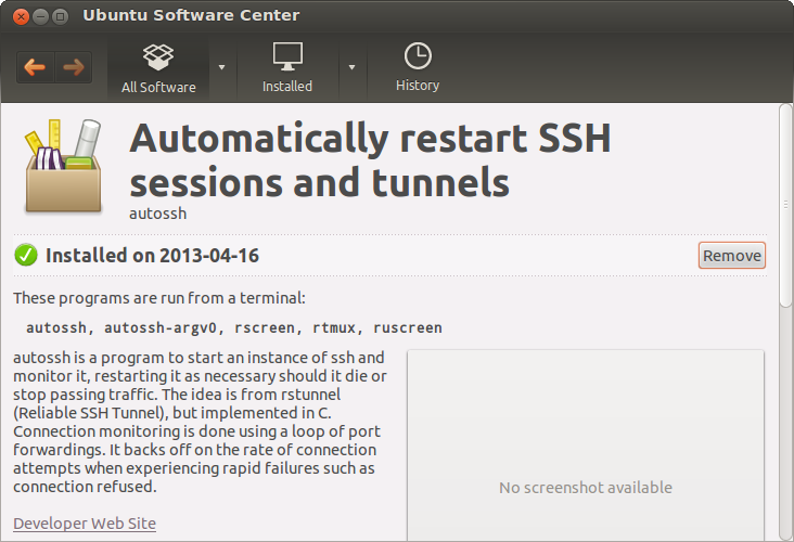 Ubuntu Software Center - autossh - installed
